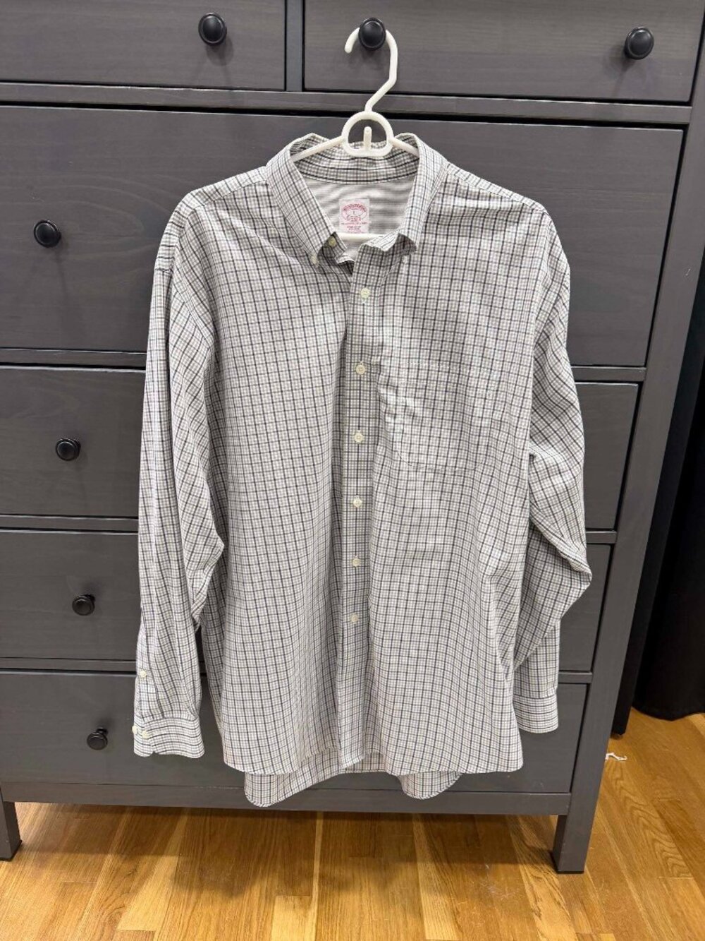 Brooks Brothers Original Polo Shirt Non-Iron Gray Navy Check Button Down Mens L